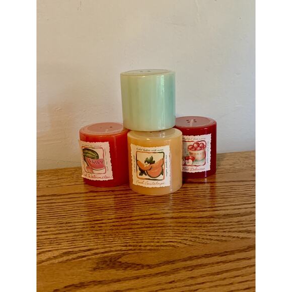 VTG Rare BBW White barn Candle Watermelon Cucumber Red Delicious Cantaloupe SET - Picture 1 of 12